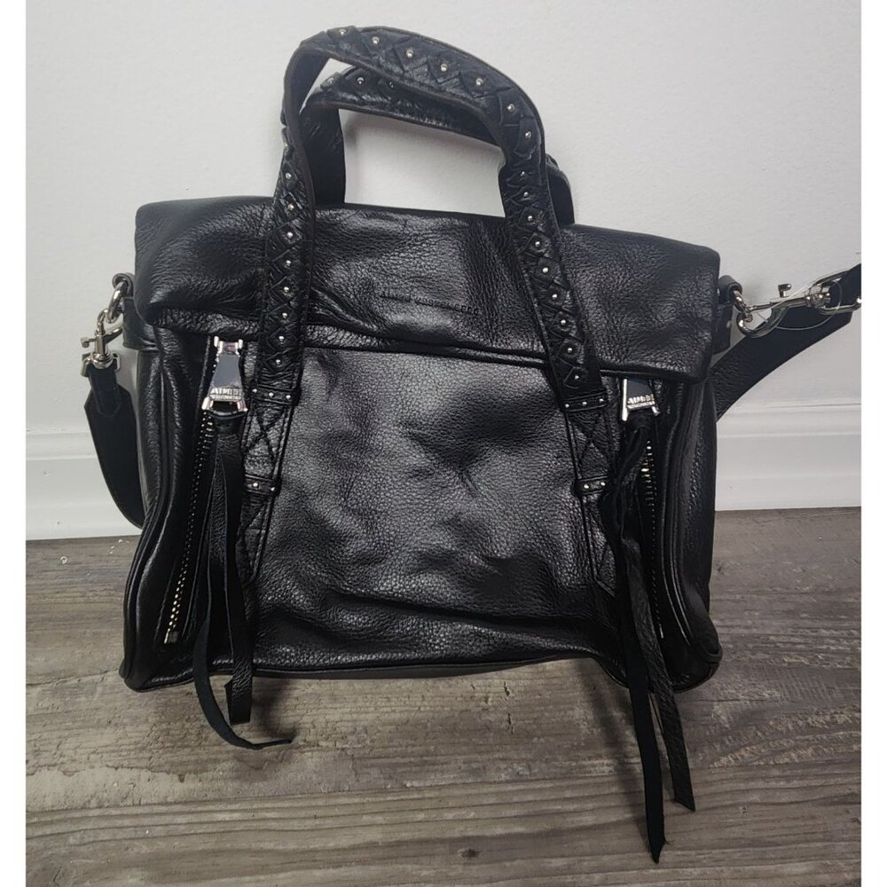 Rare Studded Black Leather Bali Double Entry Satchel Handbag